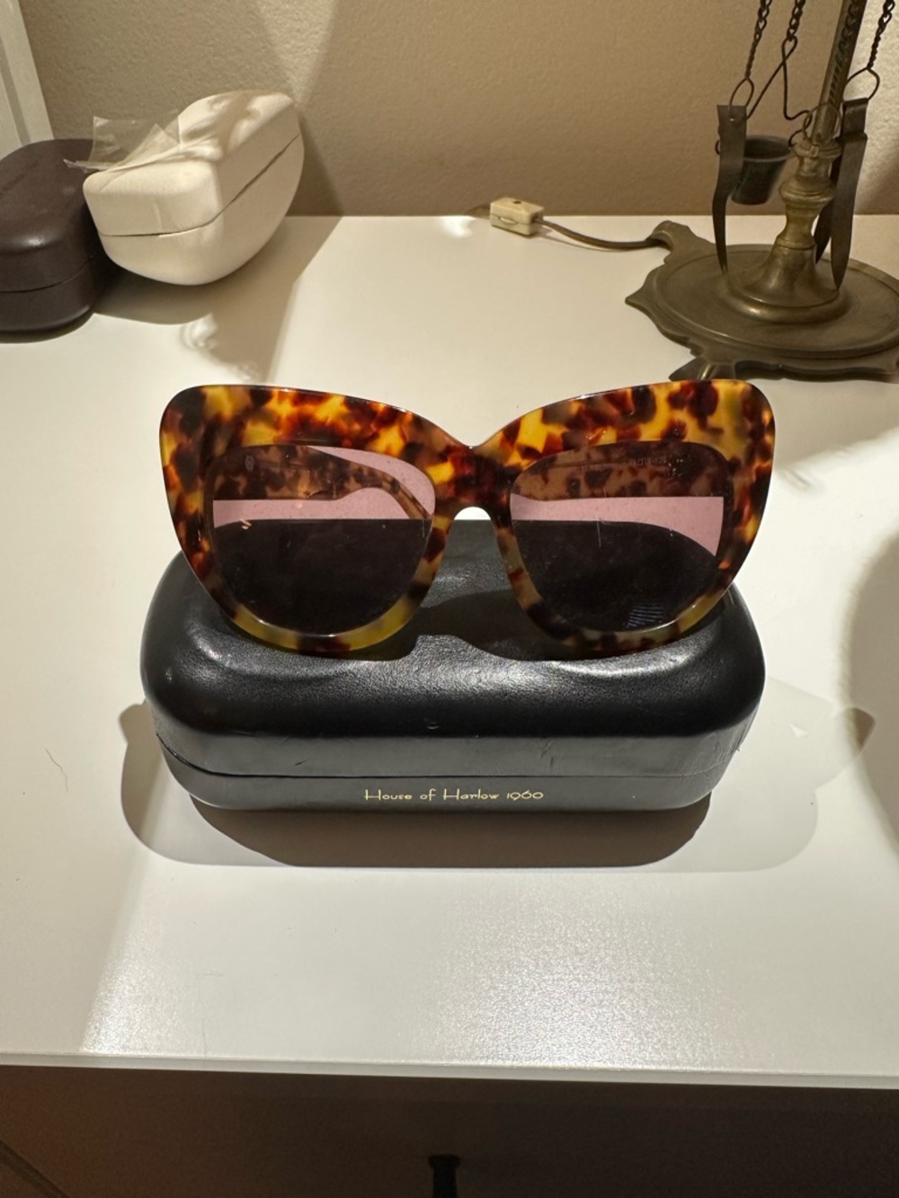 House of Harlow 1960 Tortoiseshell Cat-Eye Sunglasses with Pink Lenses